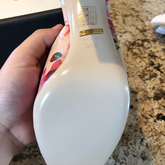 Gucci Floral-Print Apricot Pink Mules - Picture 3 of 8